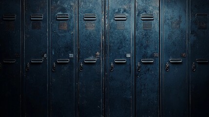 Fototapeta premium Rows of uniform metal lockers creating a clean and minimalistic background ideal for school, gym, or industrial storage concepts
