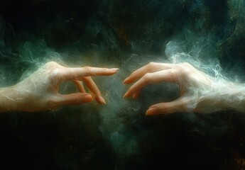 Fototapeta premium Graceful Hands Reaching with Red Painted Nails in Minimalistic Background