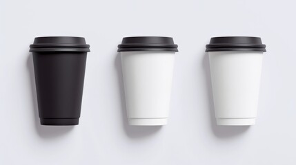  Blank black and white disposable paper cup with plastic lid mockup, isolated in 3D rendering. 