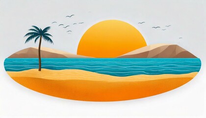 Sea, sand and sun at the beach on a white background.. Modern flat illustrator for website, presentation or graphic resources. Nobody, no human.