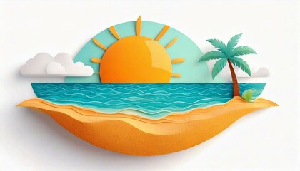 Sea, sand and sun at the beach on a white background.. Modern flat illustrator for website, presentation or graphic resources. Nobody, no human.