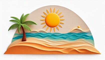 Sea, sand and sun at the beach on a white background.. Modern flat illustrator for website, presentation or graphic resources. Nobody, no human.