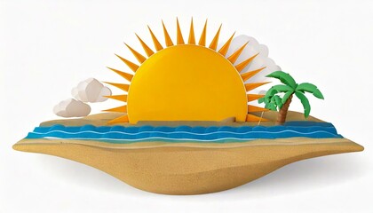 Sea, sand and sun at the beach on a white background.. Modern flat illustrator for website, presentation or graphic resources. Nobody, no human.