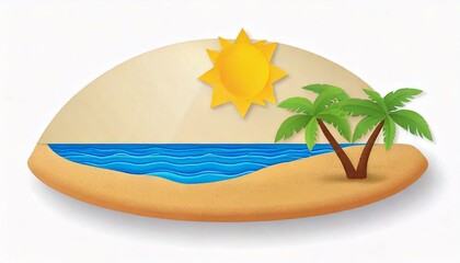 Sea, sand and sun at the beach on a white background.. Modern flat illustrator for website, presentation or graphic resources. Nobody, no human.