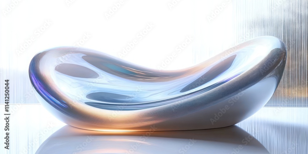 Poster futuristic abstract iridescent shape 3d render with smooth curved design