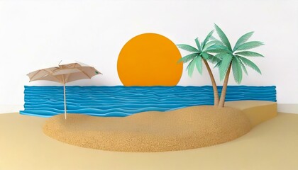 Sea, sand and sun at the beach on a white background.. Modern flat illustrator for website, presentation or graphic resources. Nobody, no human.