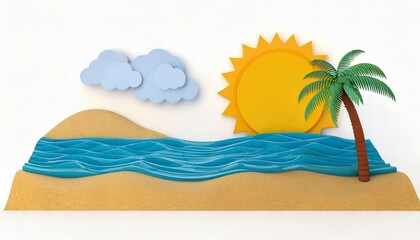 Sea, sand and sun at the beach on a white background.. Modern flat illustrator for website, presentation or graphic resources. Nobody, no human.