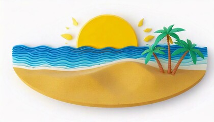 Sea, sand and sun at the beach on a white background.. Modern flat illustrator for website, presentation or graphic resources. Nobody, no human.