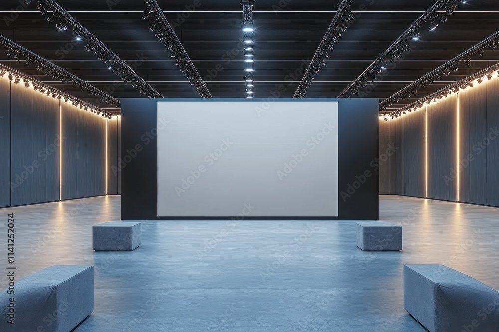 Poster modern exhibition space with blank canvas and minimalist design 3d rendering