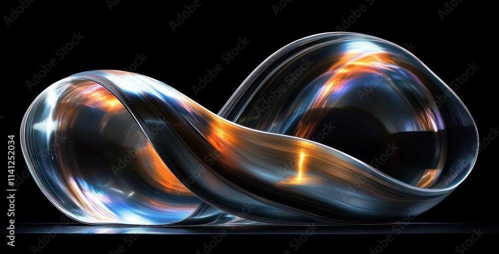 Poster sleek metallic sculpture abstract with dynamic curves and ambient lighting on black background