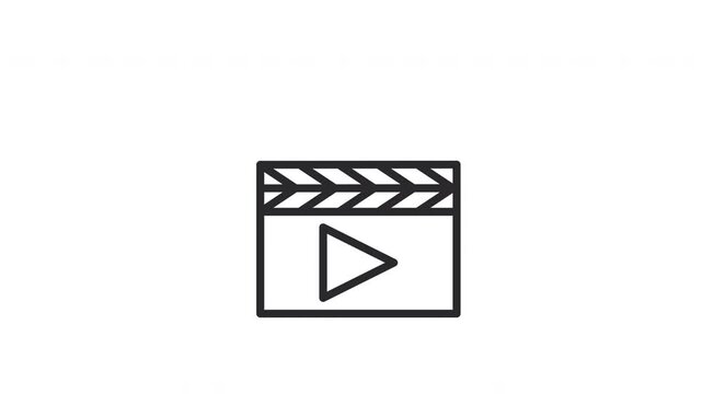 Animated movie board icon with play button. Suitable for video production companies, film studios, film festivals and online video platforms