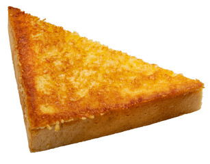 Crispy cheese bread topped with Parmesan isolated on white background, Cheese Toast bread on White Background PNG File.