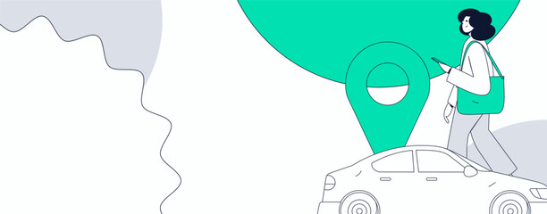 Flat vector concept operation hand drawn illustration of people taking a taxi
