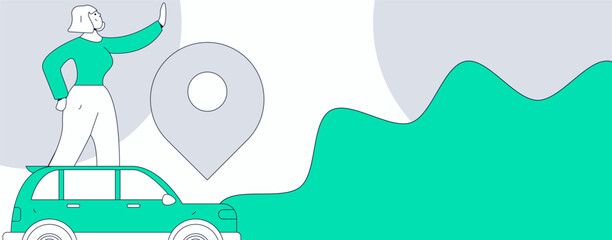 Flat vector concept operation hand drawn illustration of people taking a taxi
