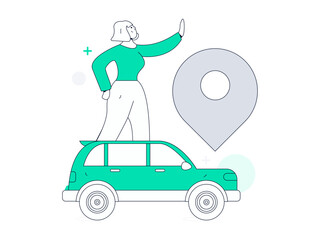 Flat vector concept operation hand drawn illustration of people taking a taxi
