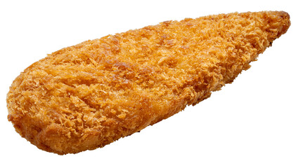 Deep fried crispy fish steak isolated on white, Deep fried Breaded fish isolated on white background PNG file.