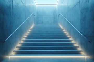 Modern Stairwell with Empty Ad Frame in Minimalist Subway Station Design