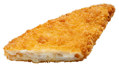 Deep fried crispy fish steak isolated on white, Deep fried Breaded fish isolated on white background PNG file.