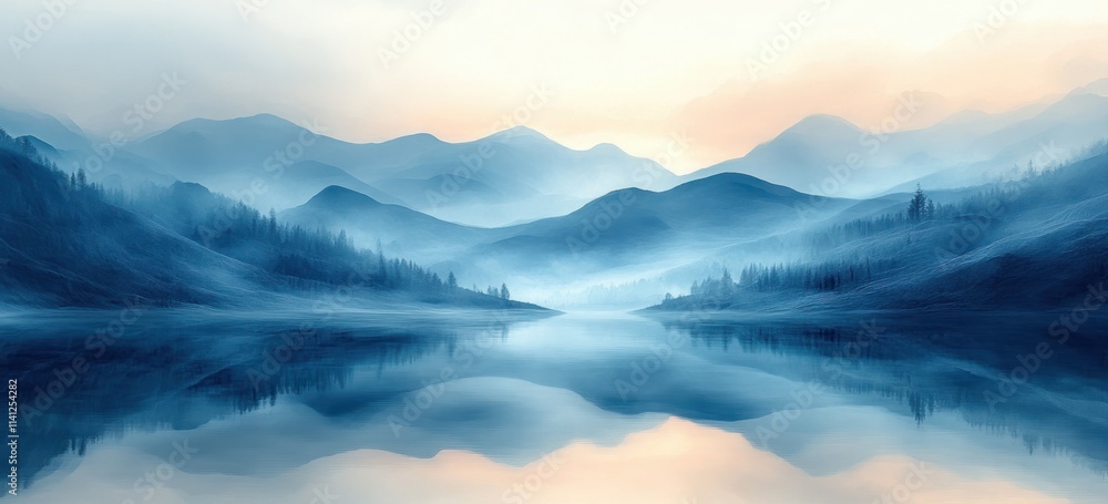 Poster abstract landscape smooth textured background blue gray gradient minimalism design