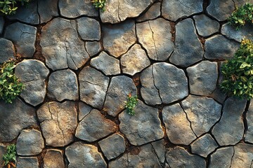 Fototapeta premium Hyper-realistic cracked earth ground texture with grass nature wallpaper
