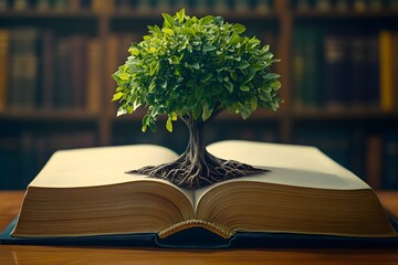 the tree of knowledge grows from an open book, a symbol of knowledge for all living things