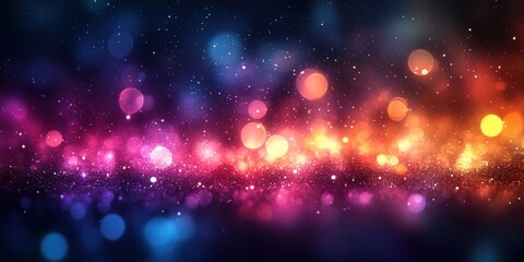 Obraz premium vivid abstract bokeh glitter background with purple teal gold lights