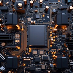 A close up of a computer chip with a lot of lights on it