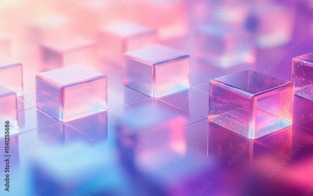 Poster abstract transparent squares floating in pastel gradient background digital minimalism