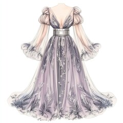Fototapeta premium Elegant Lavender Gown Featuring Feather Design