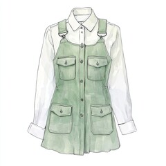 Naklejka premium Sage Green Overalls and White Shirt Outfit Design