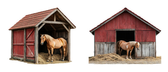 Rustic Horse Stables with Charming Barns on Transparent Background