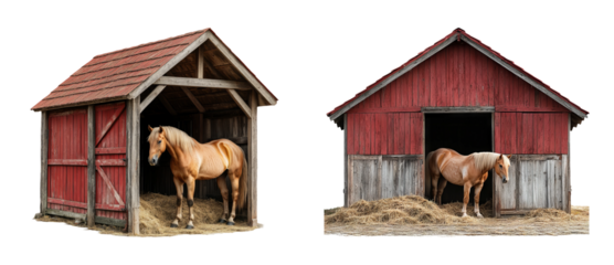 Rustic Horse Stables with Charming Barns on Transparent Background