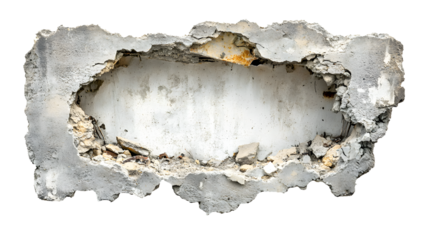 A large hole in a wall with a white background