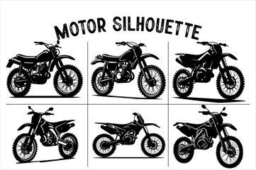 Dirt Bike Vector silhouette Bundle. Silhouette of a rider dirt motocross bike set.