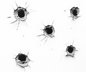 A series of bullet holes in a wall