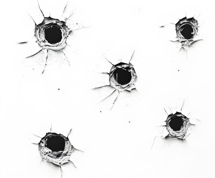 A series of bullet holes in a wall