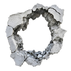 A large hole in a wall with a white background