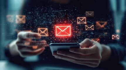 Email Alert Notification with Spam Virus Threat Security Protection Danger Icon