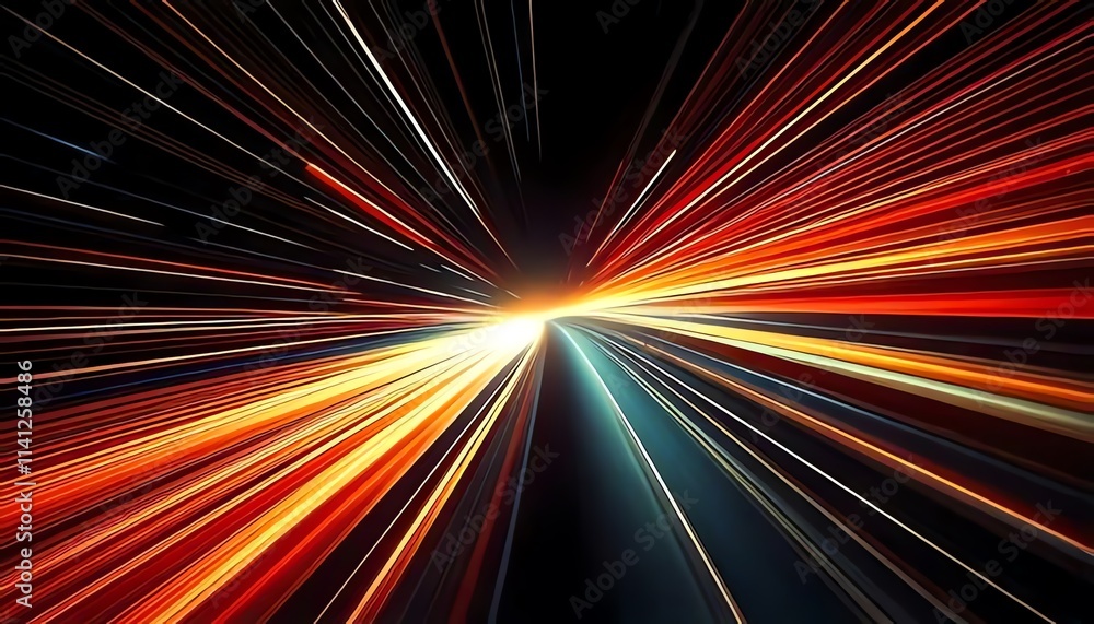Poster a vibrant display of light streaks radiating outward, creating a sense of speed and motion against a