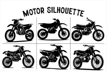Dirt Bike Vector silhouette Bundle. Silhouette of a rider dirt motocross bike set.