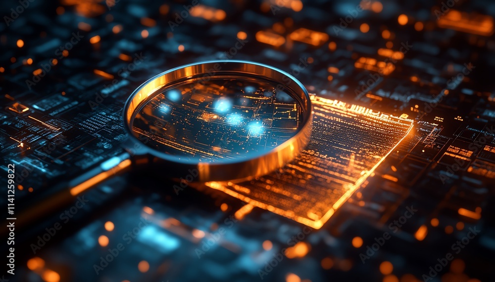 Poster concept of an it security risk assessment with a magnifying glass focusing on a paper