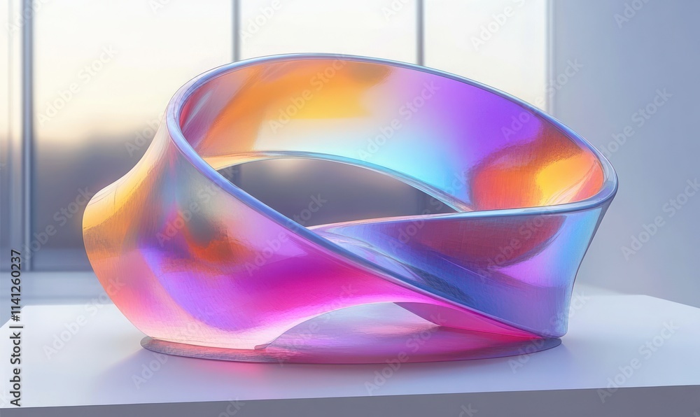 Poster iridescent abstract sculpture vibrant colorful 3d render minimalistic design