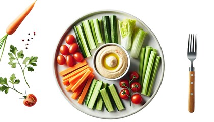 Healthy Hummus Veggie Platter with Carrot  Celery  Cucumber  and Cherry Tomatoes