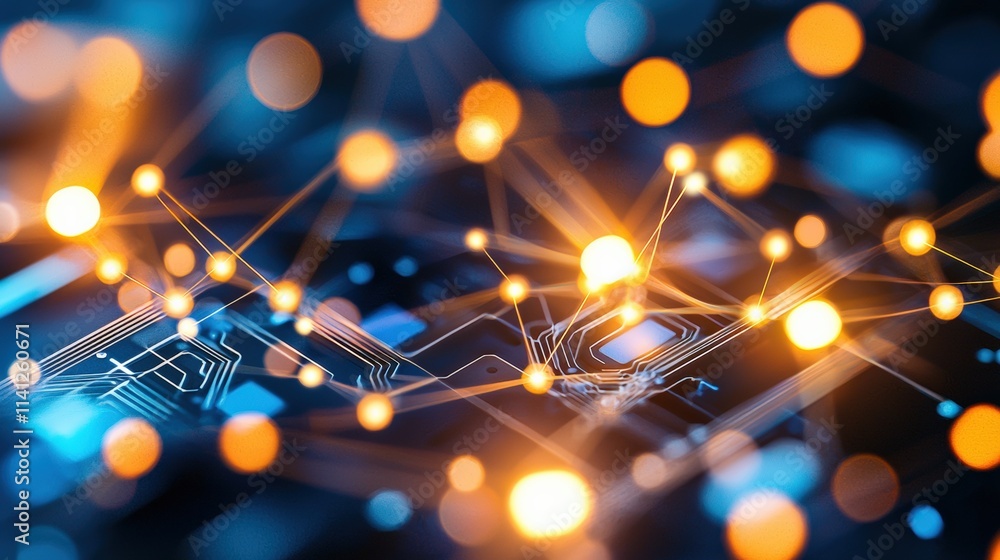 Poster a close-up of a circuit board with advanced iot sensors glowing in vibrant lighting