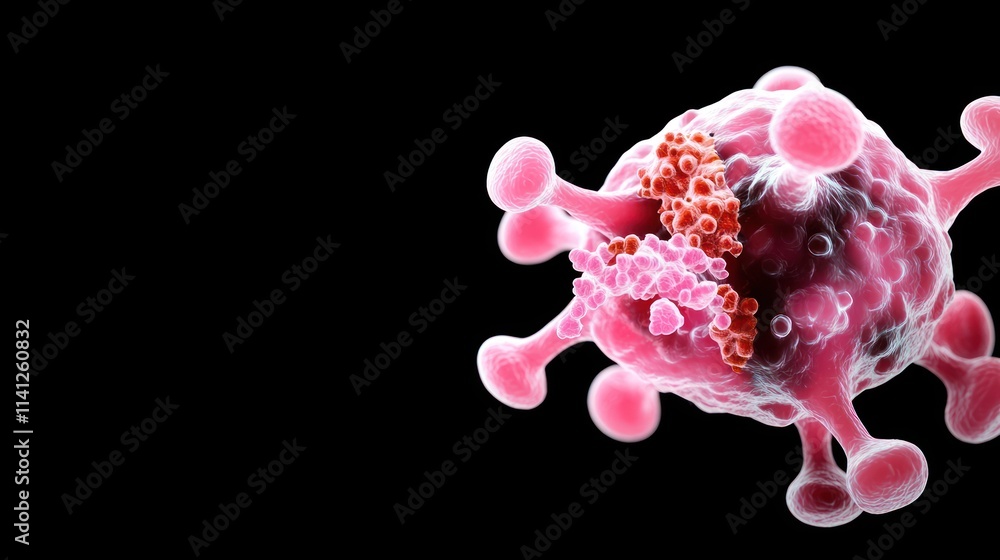 Poster close-up view of a virus particle on a black background.