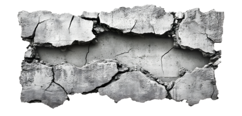 A large crack in a wall with a white background