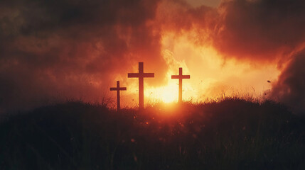 Three Crosses at Sunset