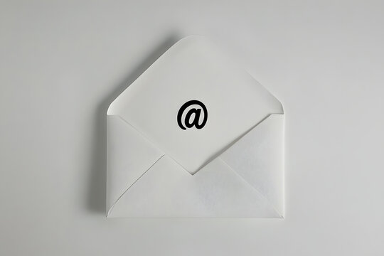 White open envelope with black email icon, communication concept, digital messaging symbol, clean minimal design, professional email invitation on neutral background - Powered by Adobe