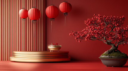 Fototapeta premium Chinese style festival themed e-commerce product exhibition booth