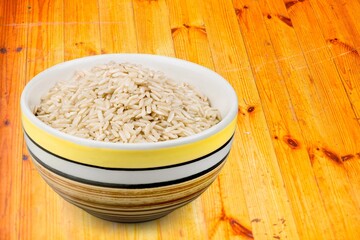 Uncooked fresh white rice. Healthy cereal concept.